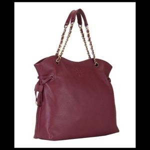 TORY BURCH~thea~CHAIN-STRAP LEATHER SLOUCHY TOTE HOBO SHOULDER BAG